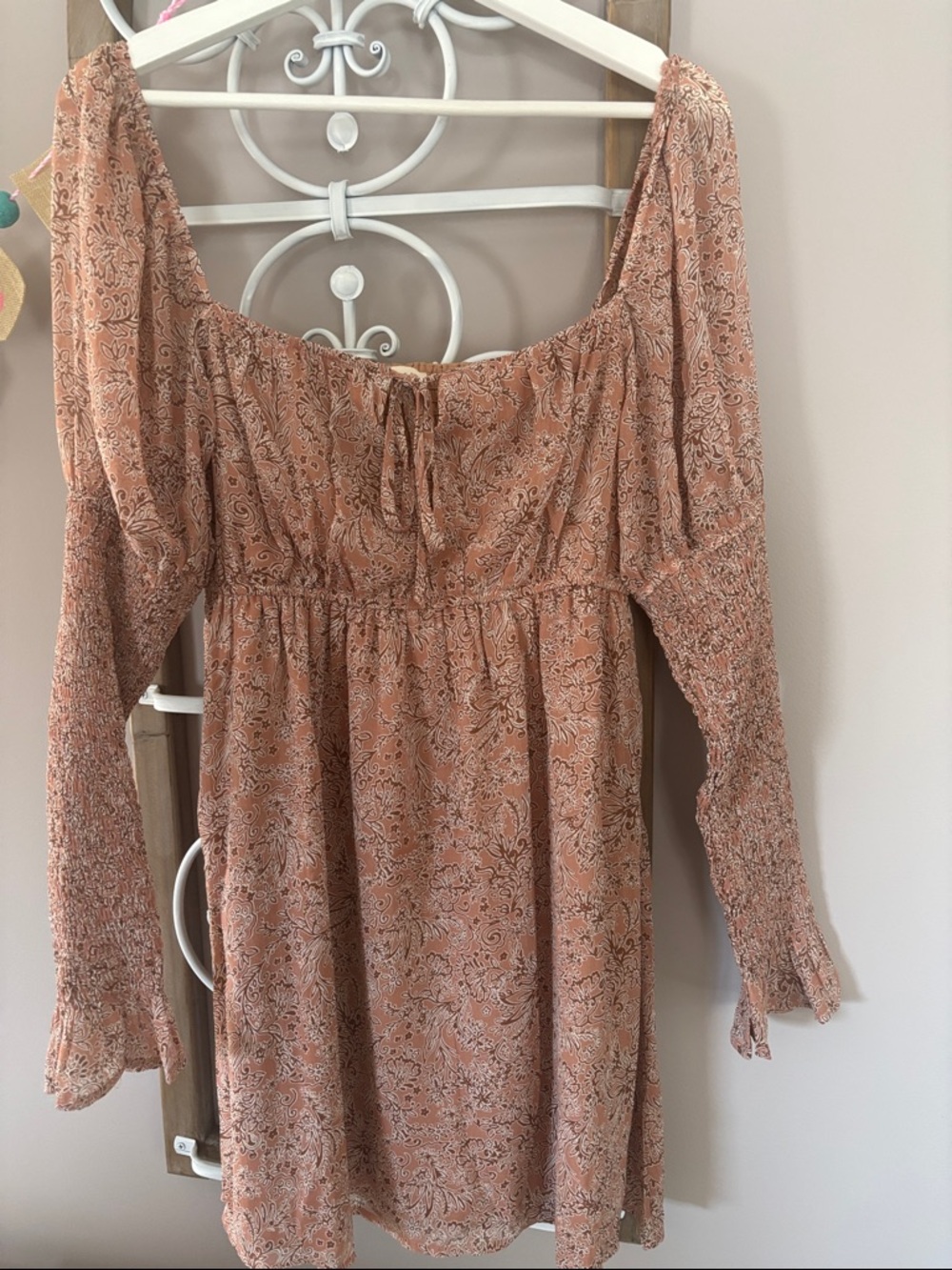 Promesa Peach Paisley Long-Sleeve Mini Dress